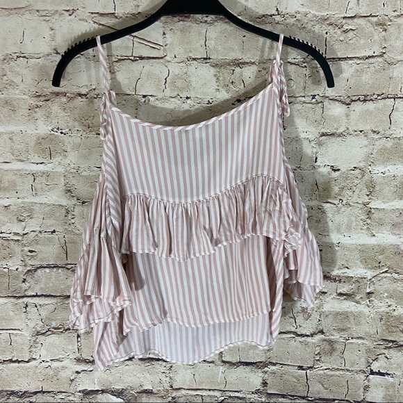 American eagle outfitters pink white striped cold shoulder top size small - Picture 7 of 9